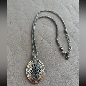 Brighton Two-tone Reversable Silver, Black and Gold Pendant Necklace